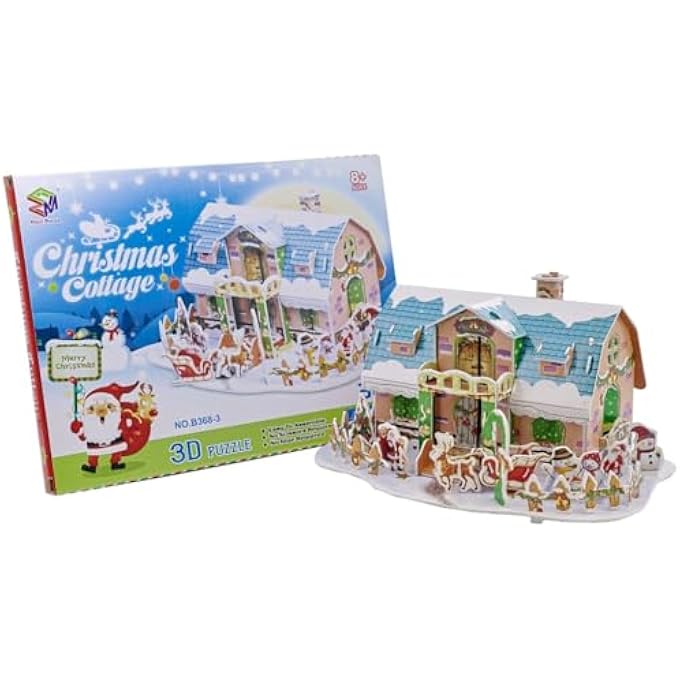 3D PUZZLE CHRISTMAS COLLECTION COZY CHRISTMAS COTTAGE UNIQUE & COLLECTIBLE MODEL ASSEMBLY BUILDING KIT FOR KIDS & ADULTS 38PCS - Image 1